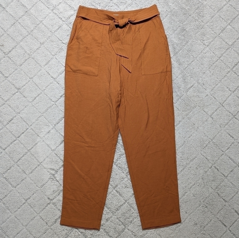 Leith Pants Women's Medium Brown Ginger Paperbag Tie Waist Crop Tapered Fit